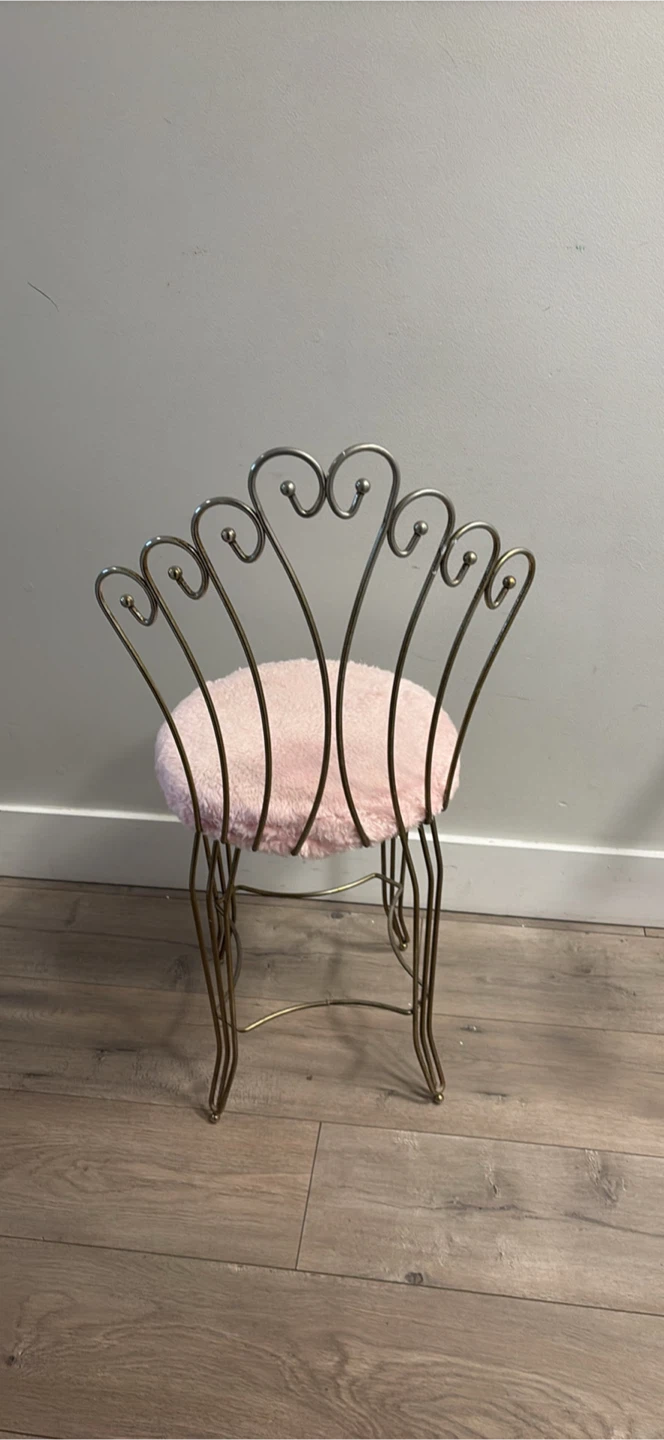 Vintage Style Metal Vanity Chair with Pink Cushion - photo 4