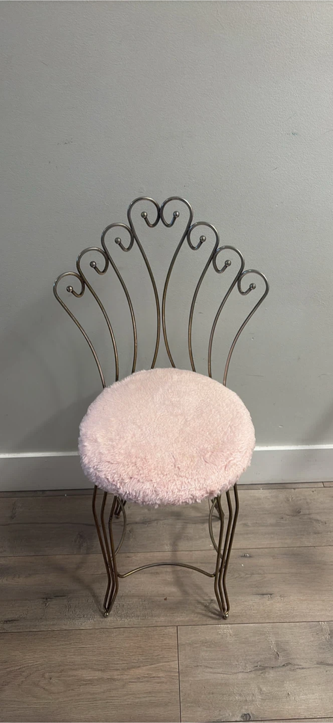 Vintage Style Metal Vanity Chair with Pink Cushion - photo 5
