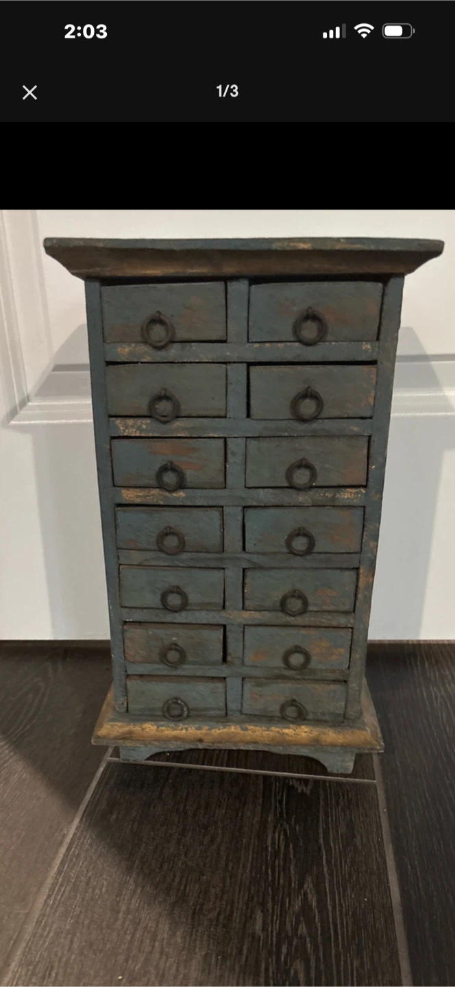 Rustic Blue Wooden Apothecary Chest