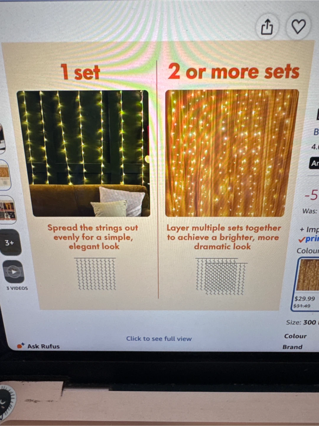 Twinkle Star 300 LED Warm White Curtain Lights