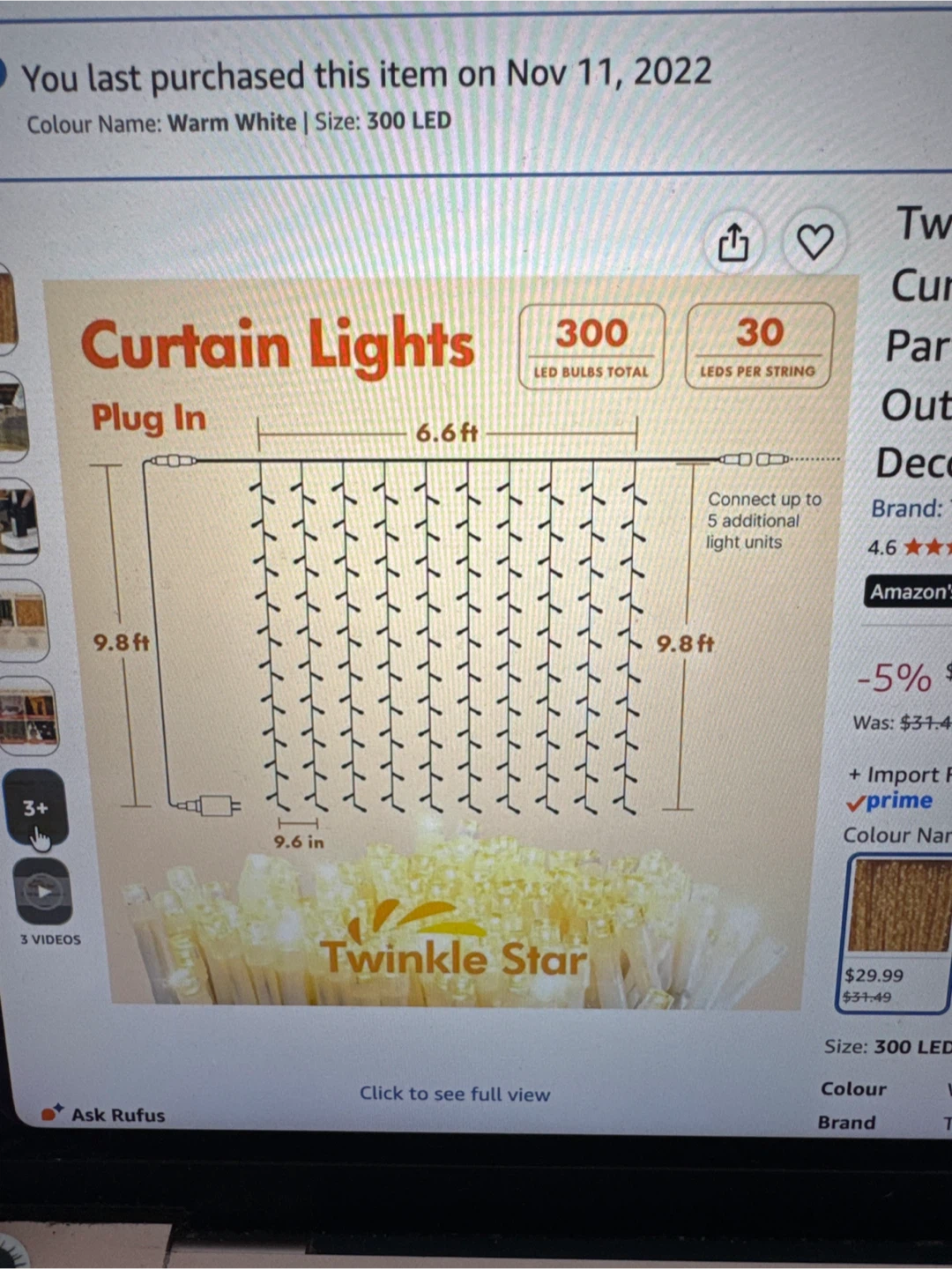 Twinkle Star 300 LED Warm White Curtain Lights - photo 2