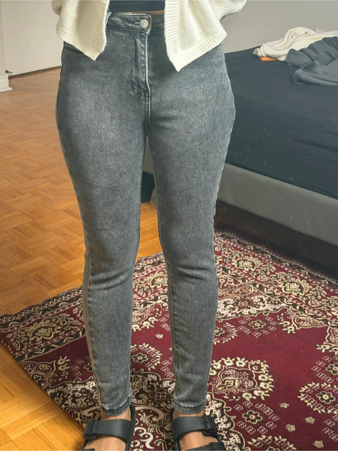 Grey Acid Wash Skinny Jeans