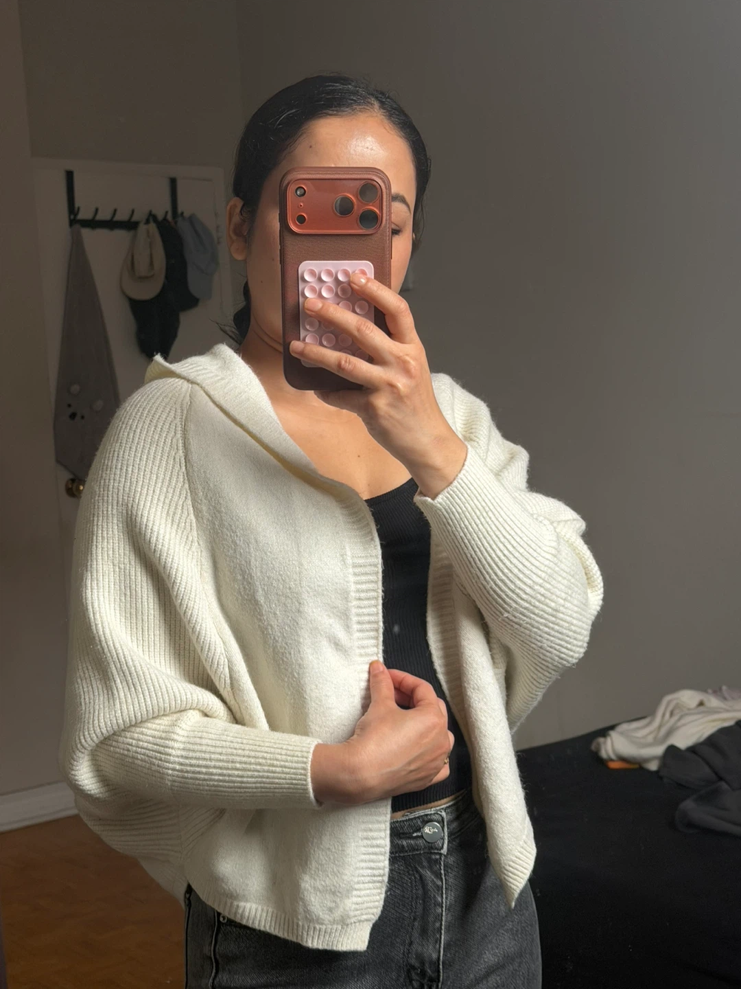 Cream Ribbed Knit Hooded Cardigan - photo 2