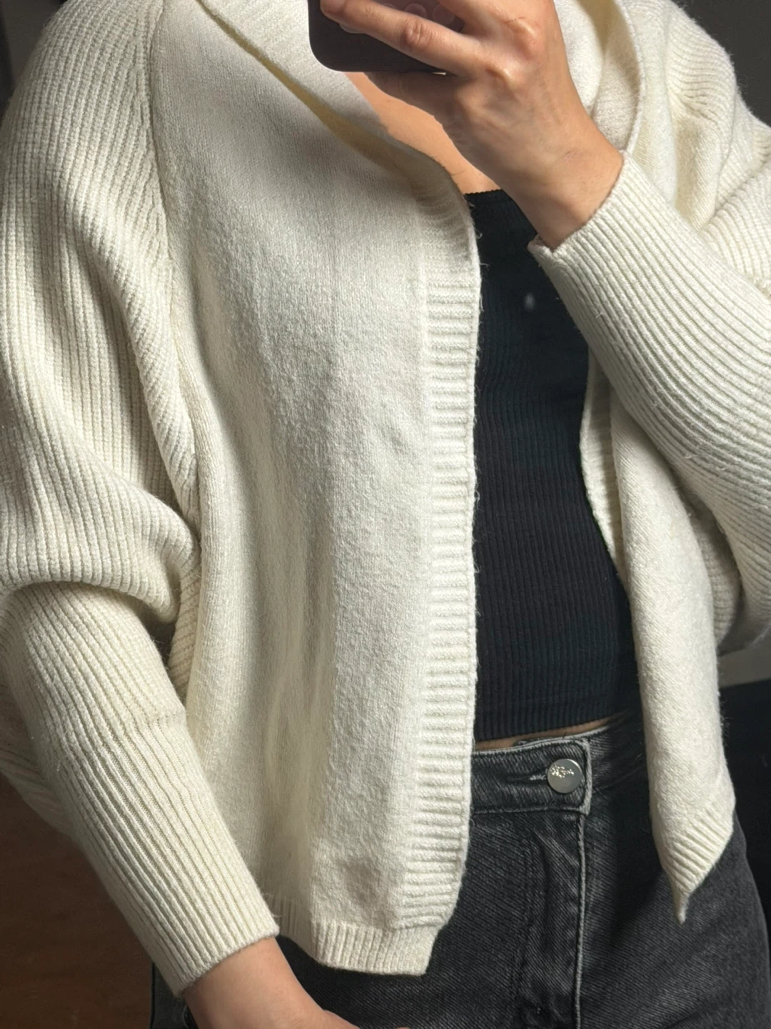 Cream Ribbed Knit Hooded Cardigan - photo 3