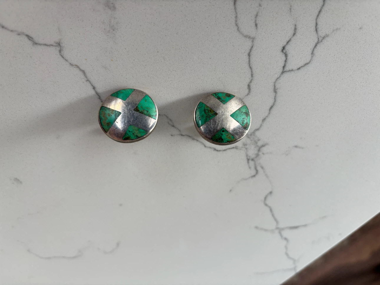 Vintage Taxco Mosaic Turquoise 925 Silver Cufflinks