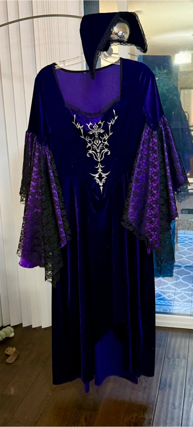 Purple Velvet Renaissance Costume Dress with Hood