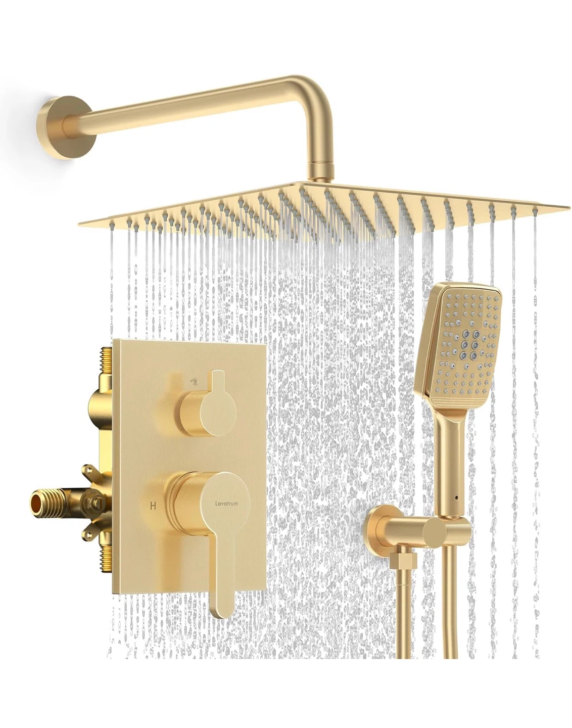 Brushed Gold Rainfall Shower Faucet Set 12 inches Shower System