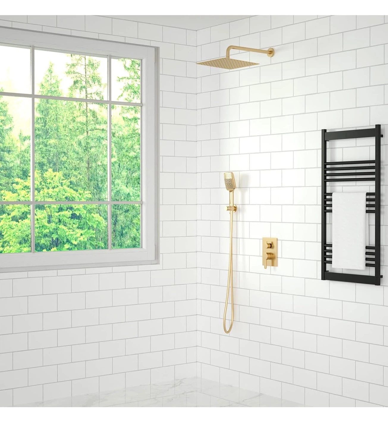 Brushed Gold Rainfall Shower Faucet Set 12 inches Shower System - photo 2