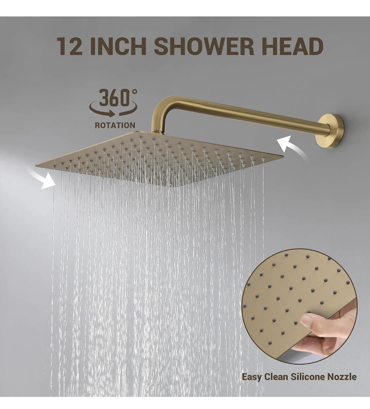 Brushed Gold Rainfall Shower Faucet Set 12 inches Shower System - photo 4