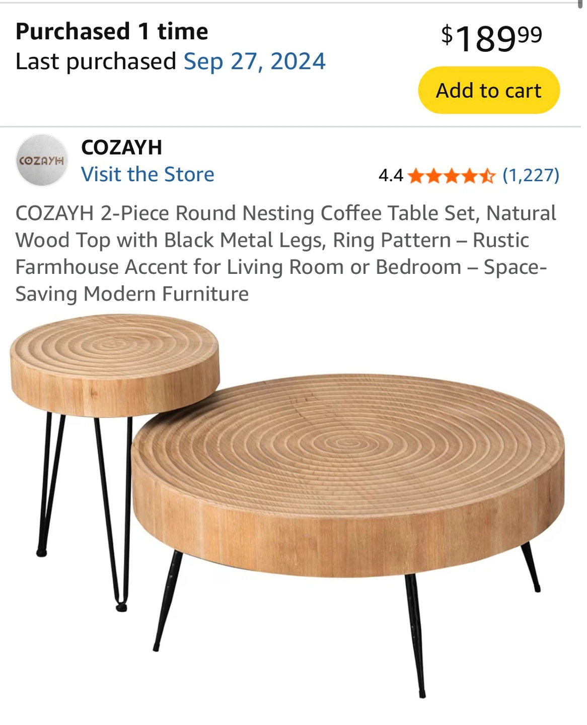 COZAYH 2-Piece Round Nesting Coffee Table Set