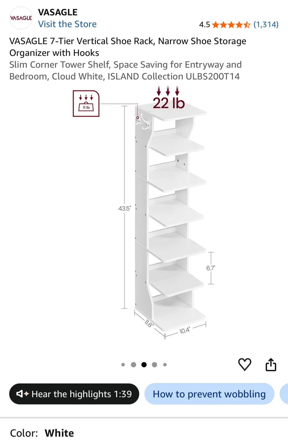VASAGLE 7-Tier Vertical Shoe Rack