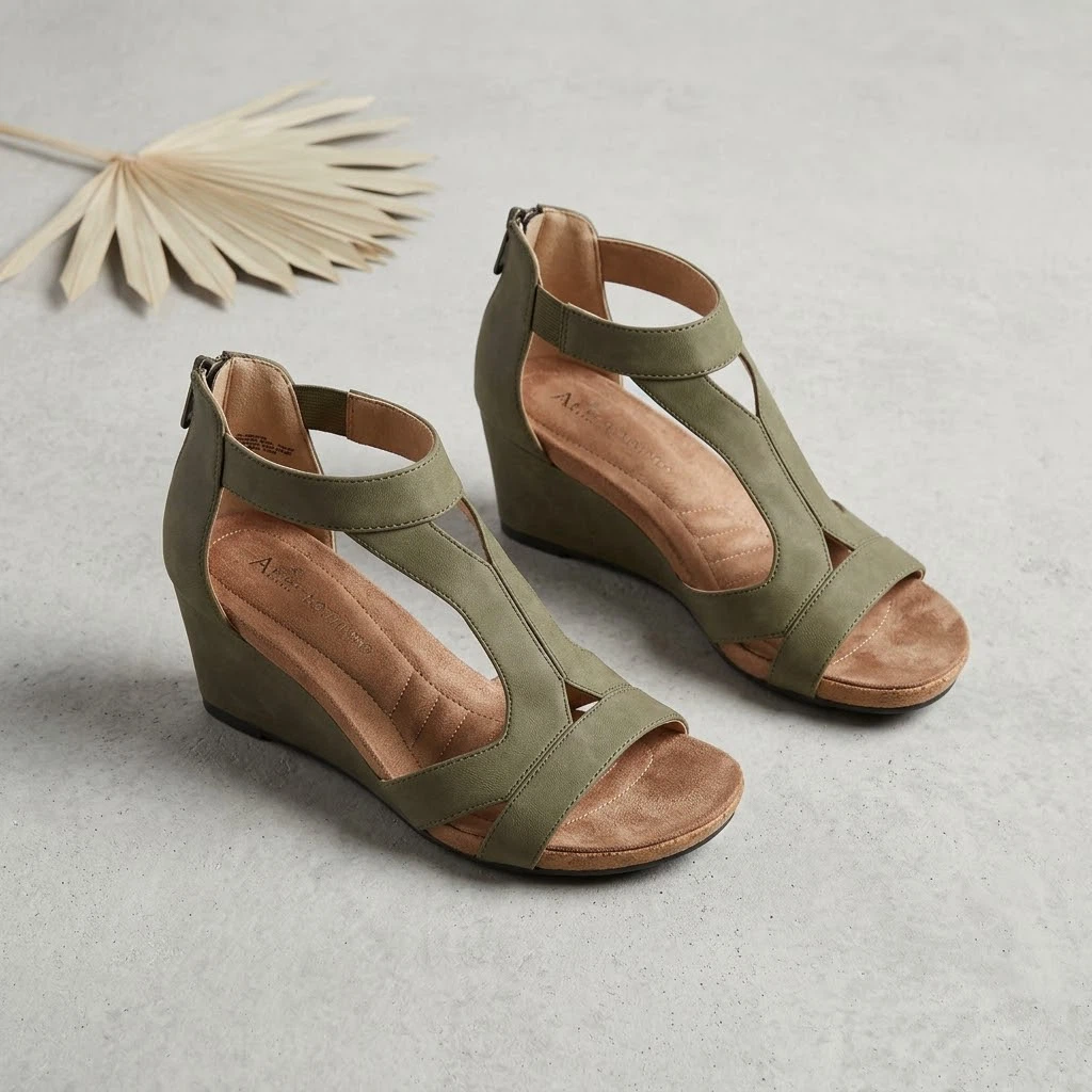 NWOB Adrienne Vittadini Olive Green Wedge Sandals -Size 6.5
