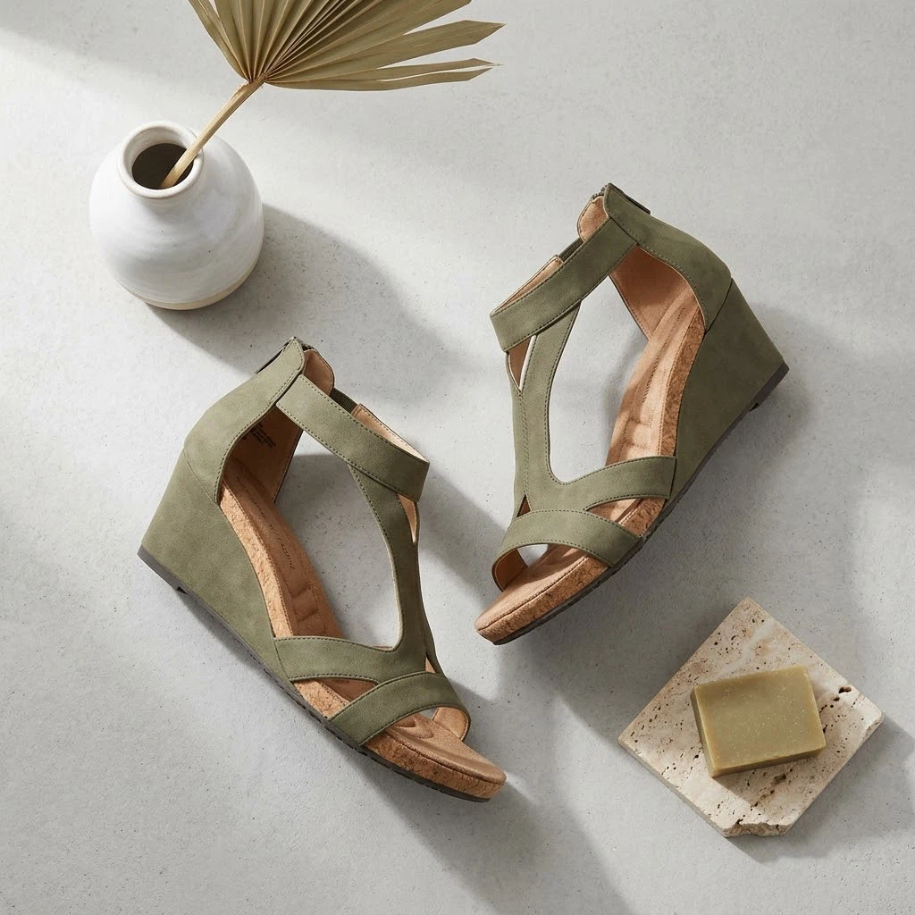 NWOB Adrienne Vittadini Olive Green Wedge Sandals -Size 6.5 - photo 2