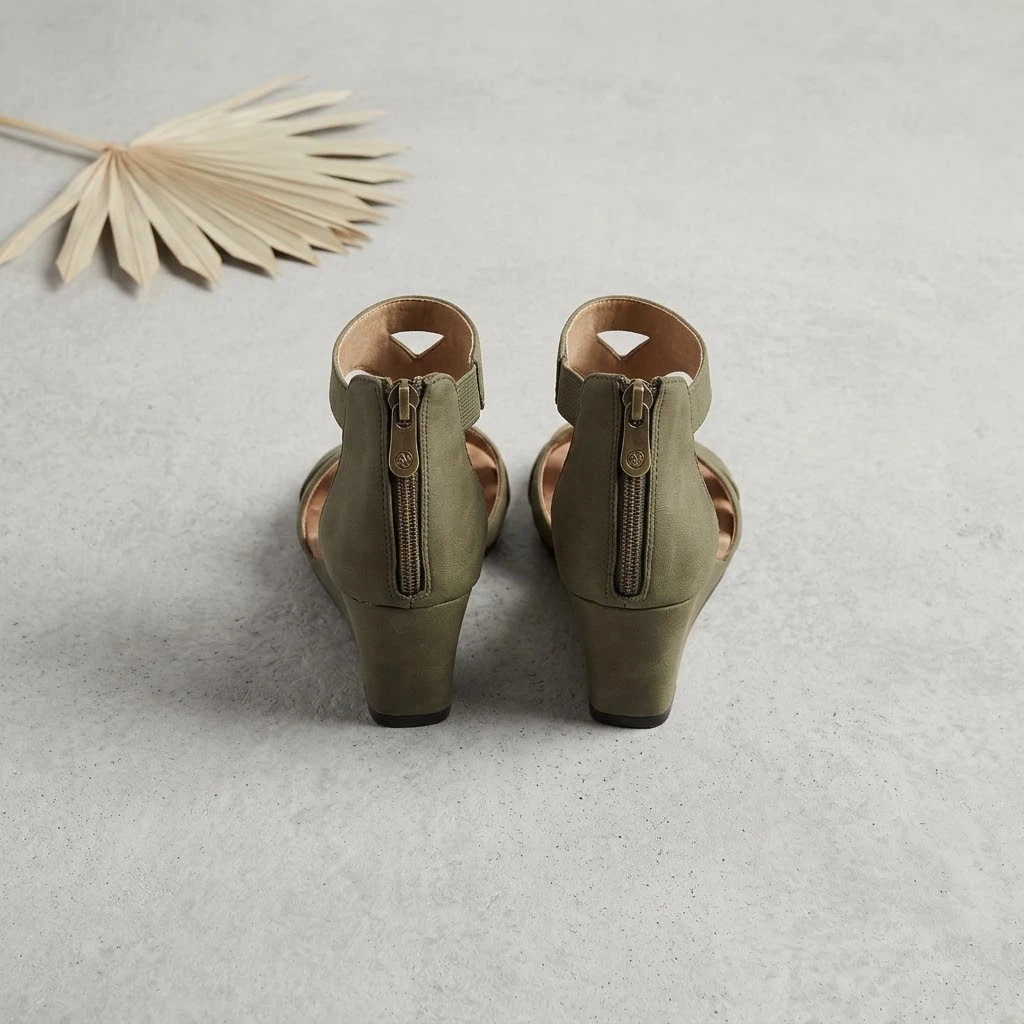 NWOB Adrienne Vittadini Olive Green Wedge Sandals -Size 6.5 - photo 3