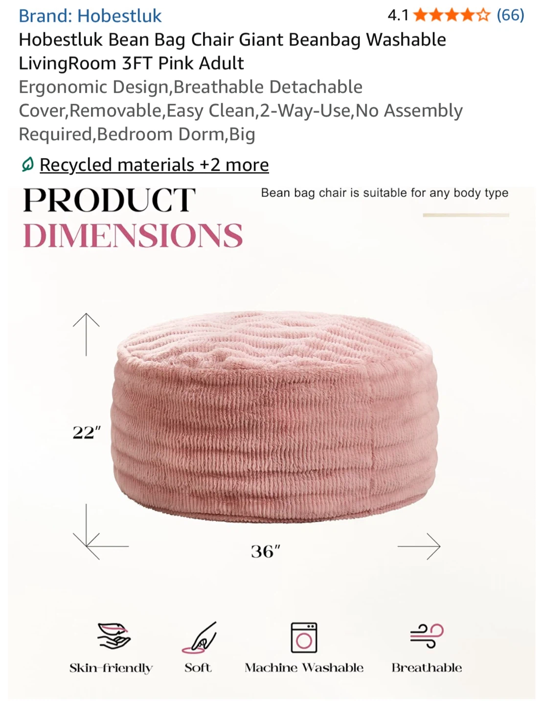 Pink Faux Fur Bean Bag Chair - photo 4