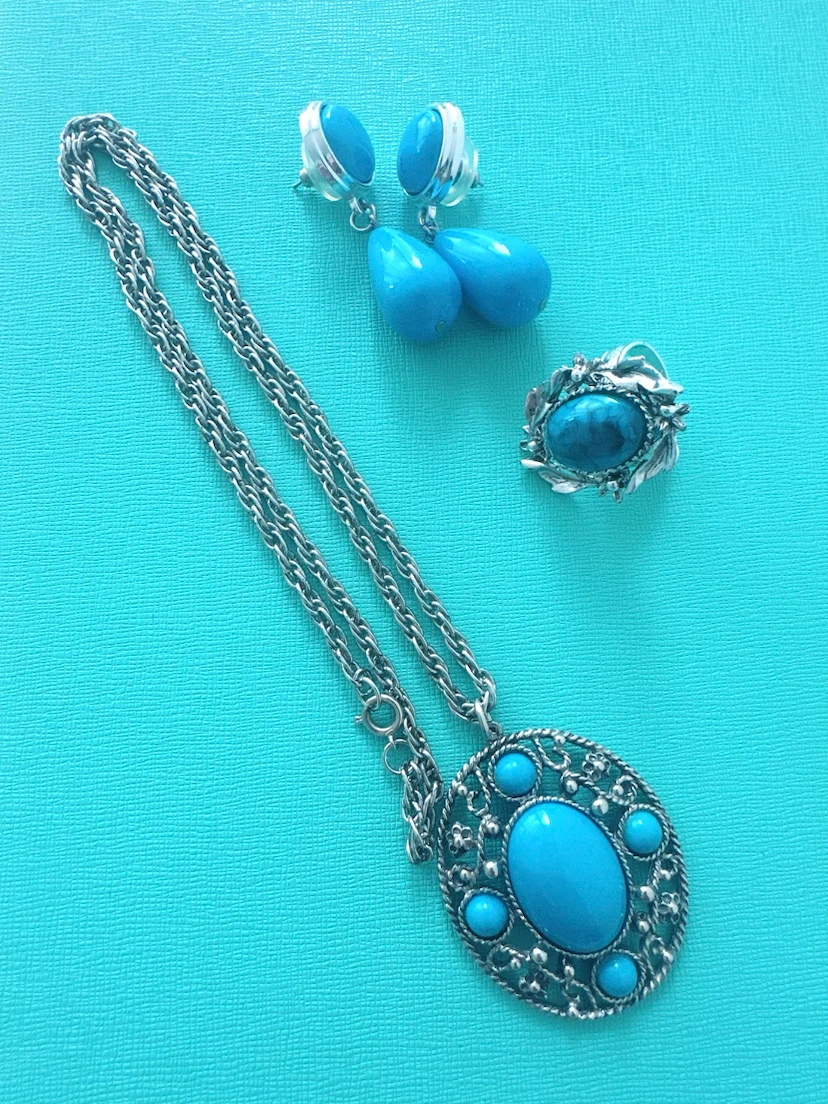 Vintage style turquoise tone jewellery set - photo 2