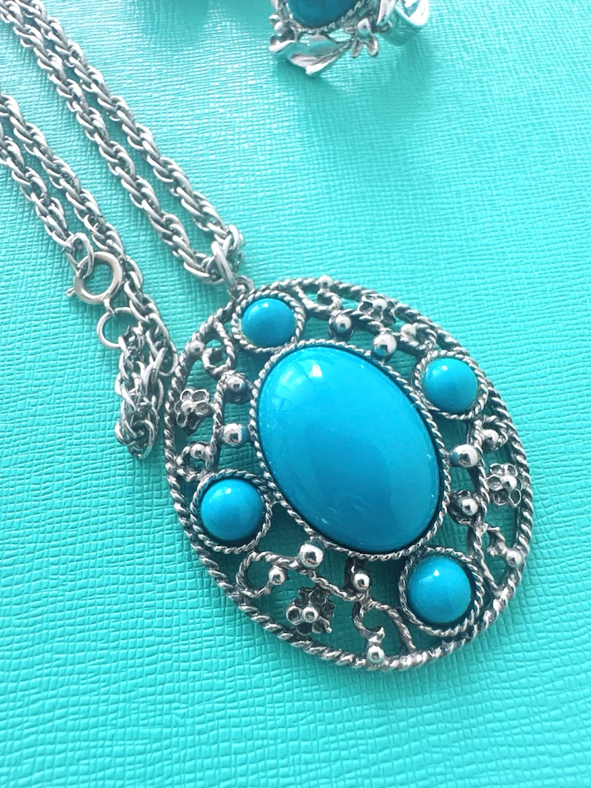 Vintage style turquoise tone jewellery set - photo 3