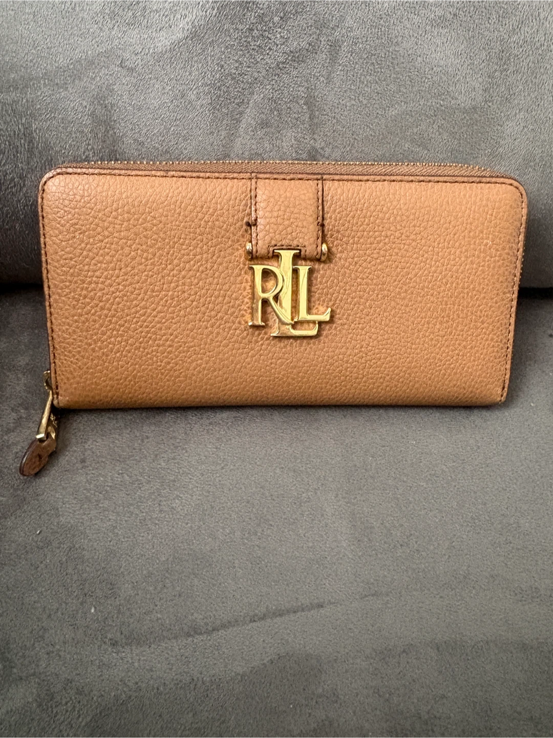 Lauren Ralph Lauren Brown Pebbled Leather Zip Wallet