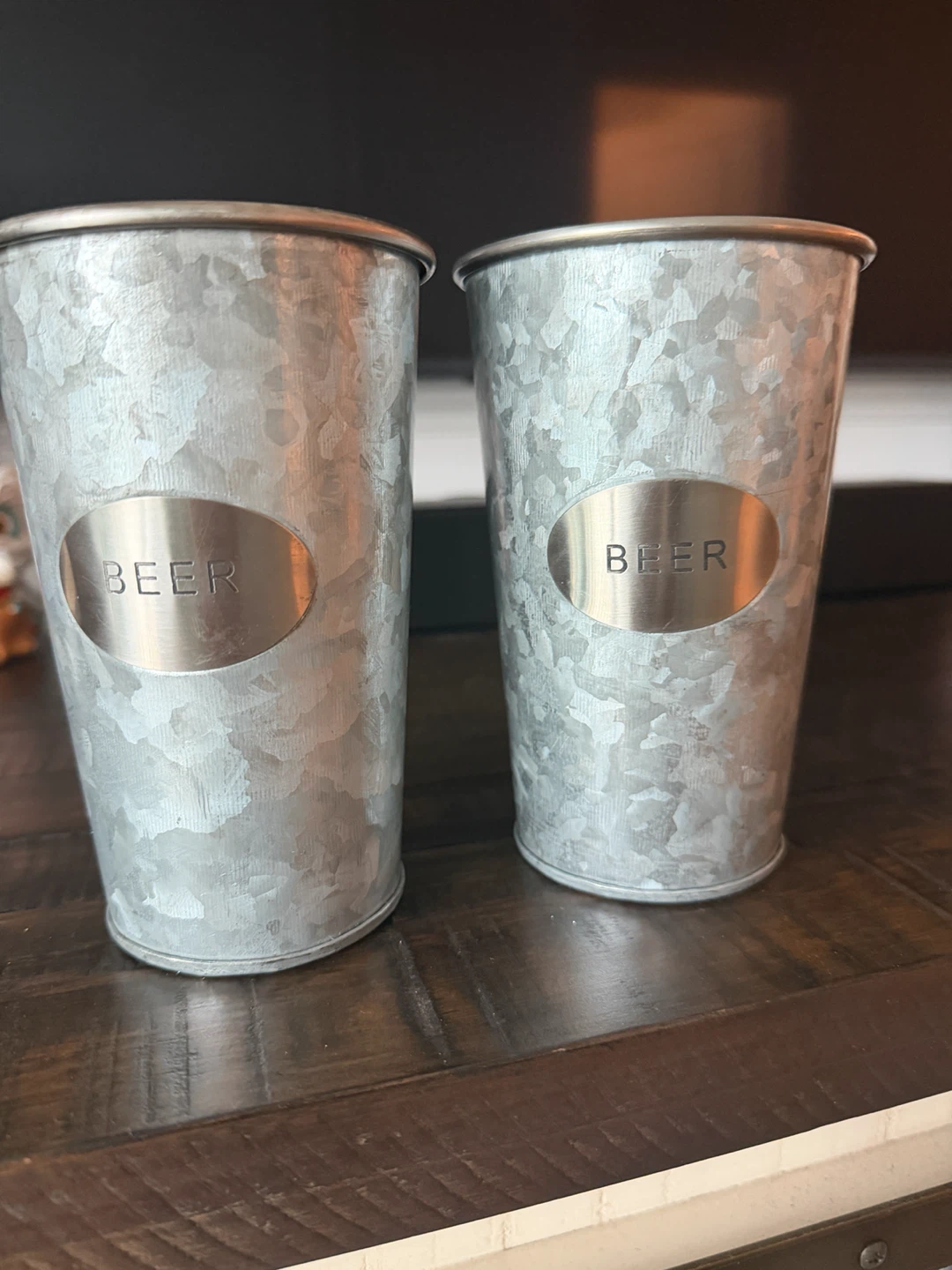Set of Two Galvanized Metal Beer Cups