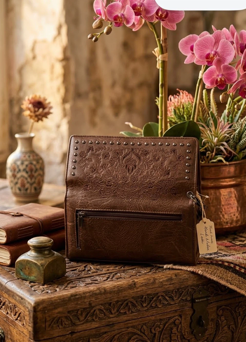 Hadley Brown Embossed Floral Studded Wallet - photo 2