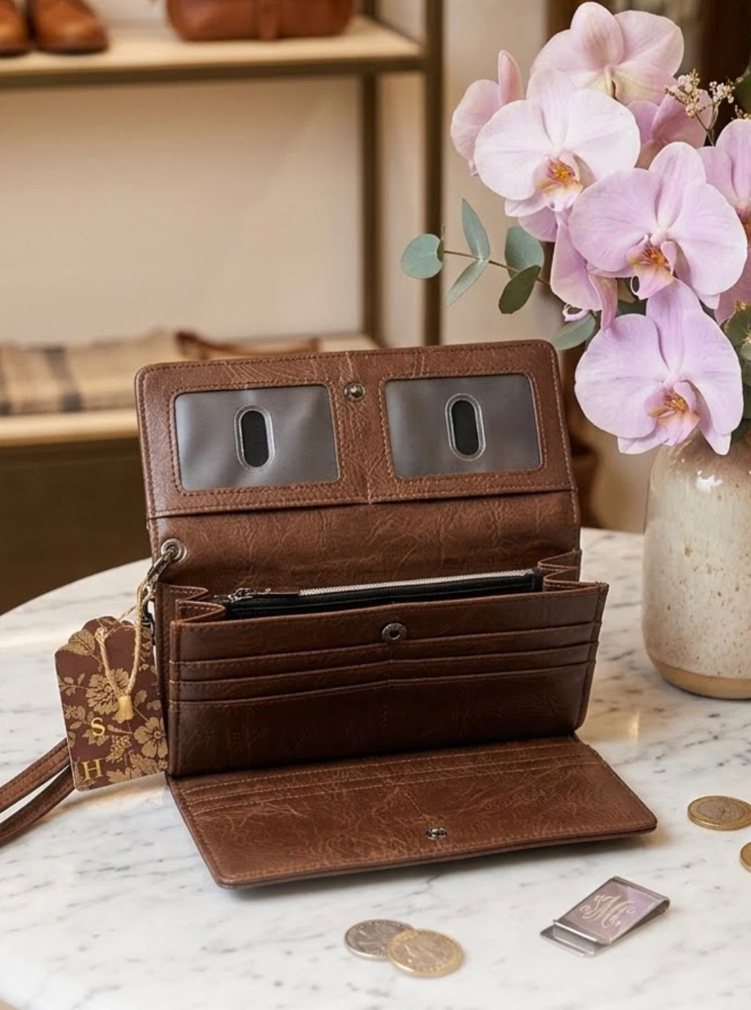 Hadley Brown Embossed Floral Studded Wallet - photo 3