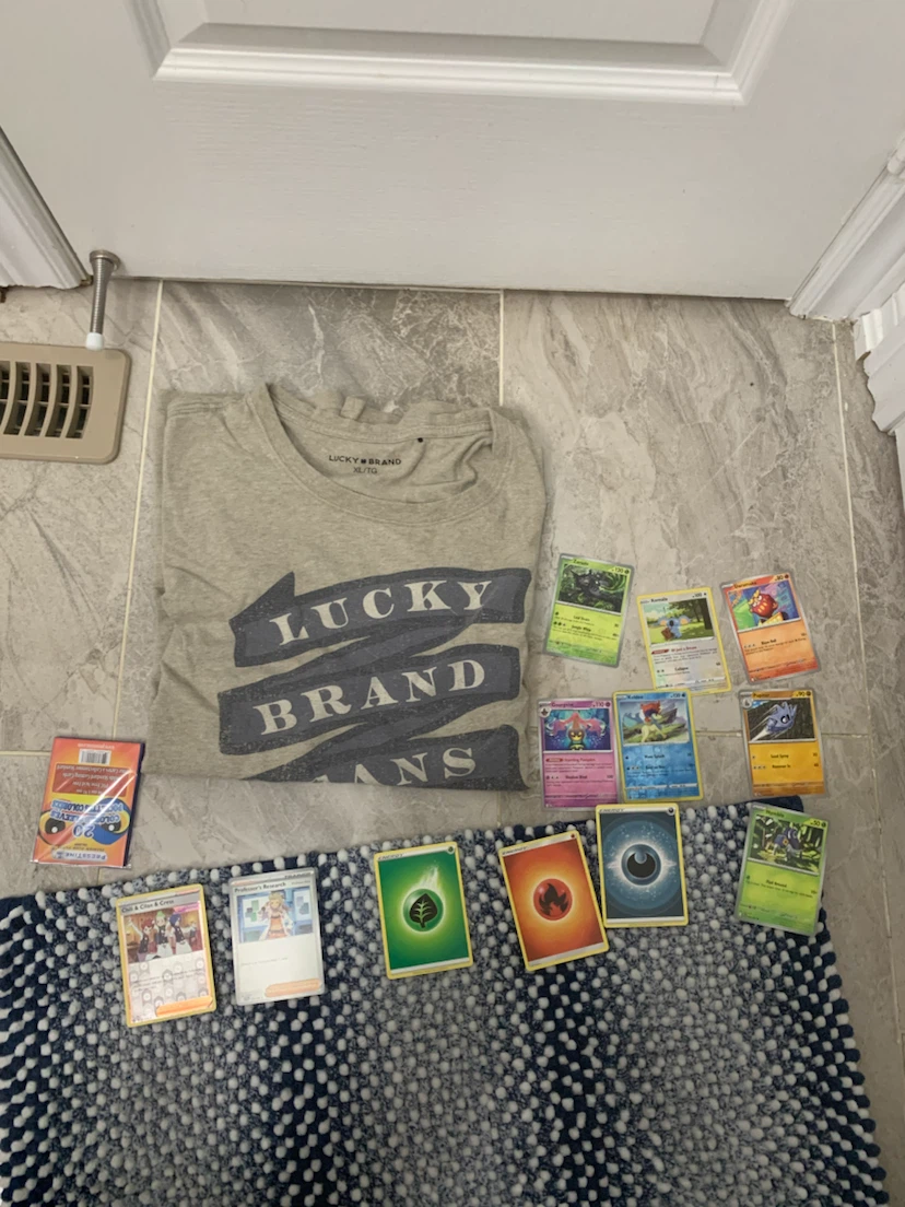 Lucky Brand T-Shirt and Pokemon Trading Cards