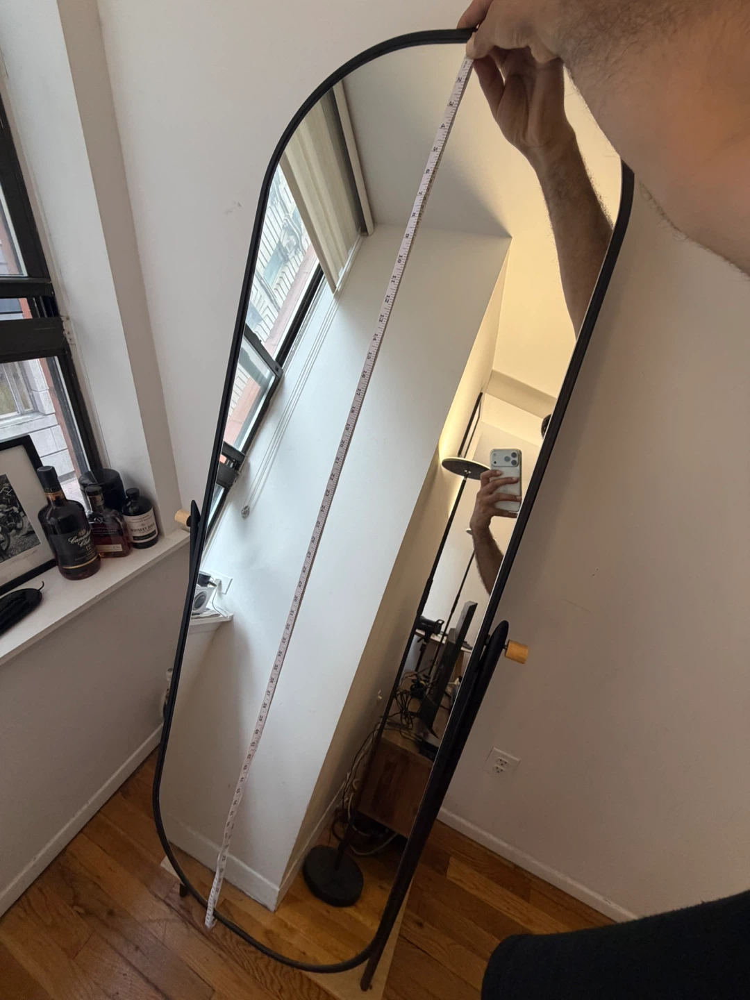 Black Standing Floor Mirror with Wood Base - photo 2