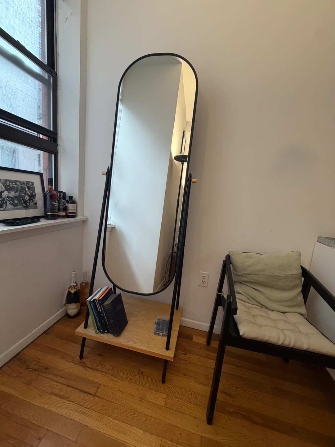Black Standing Floor Mirror with Wood Base - photo 5
