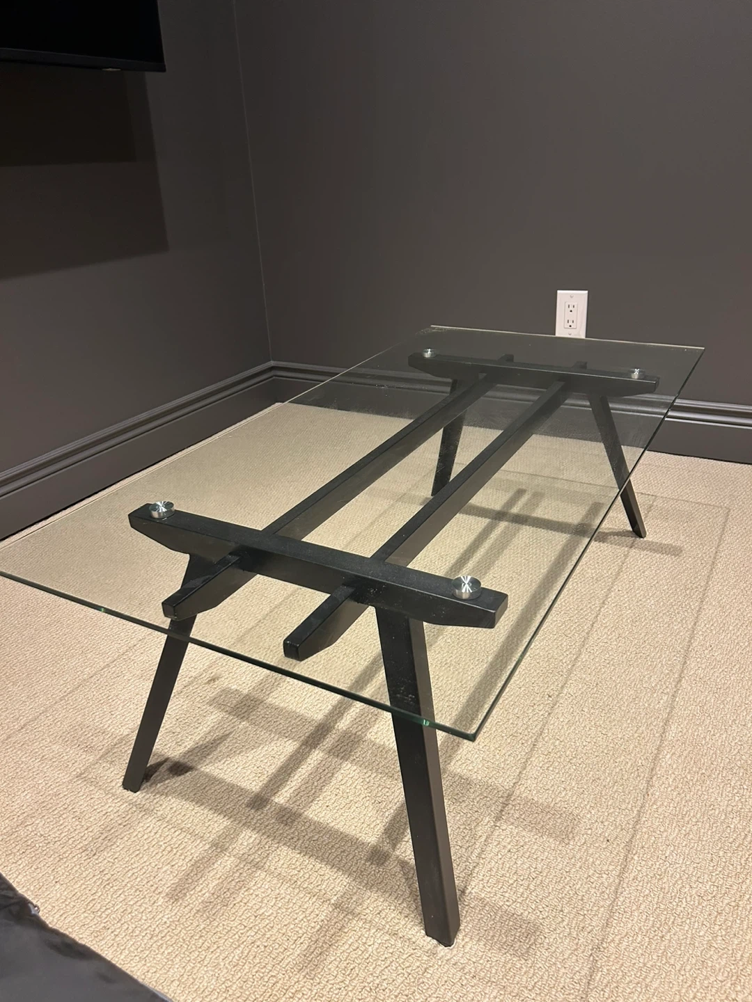 Glass Coffee Table with Black Metal Base