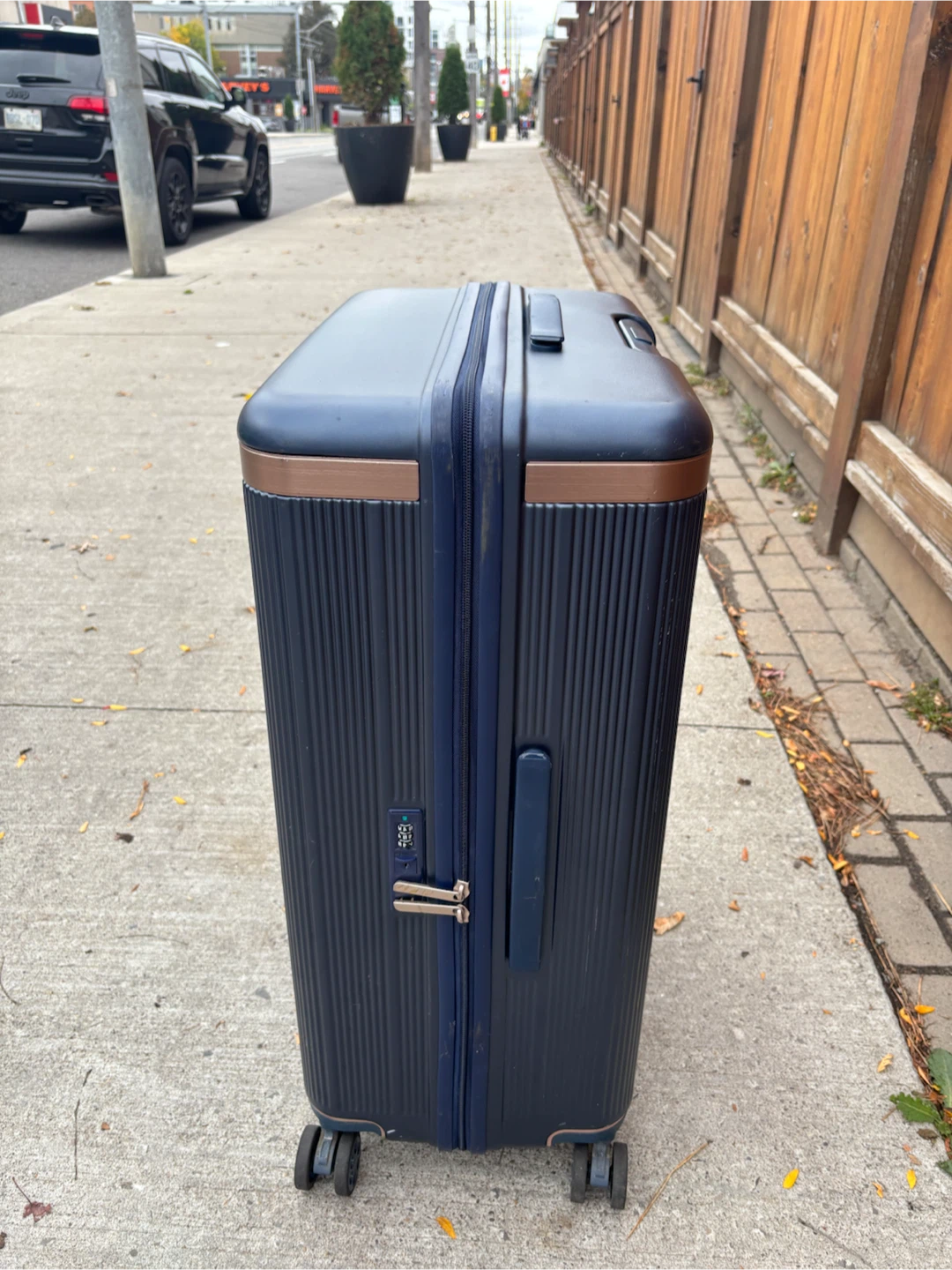 Large Check in Navy Blue Rolling Suitcase - photo 3