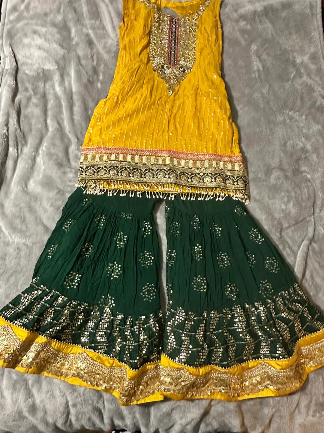 Yellow and Green Sharara Set - photo 2