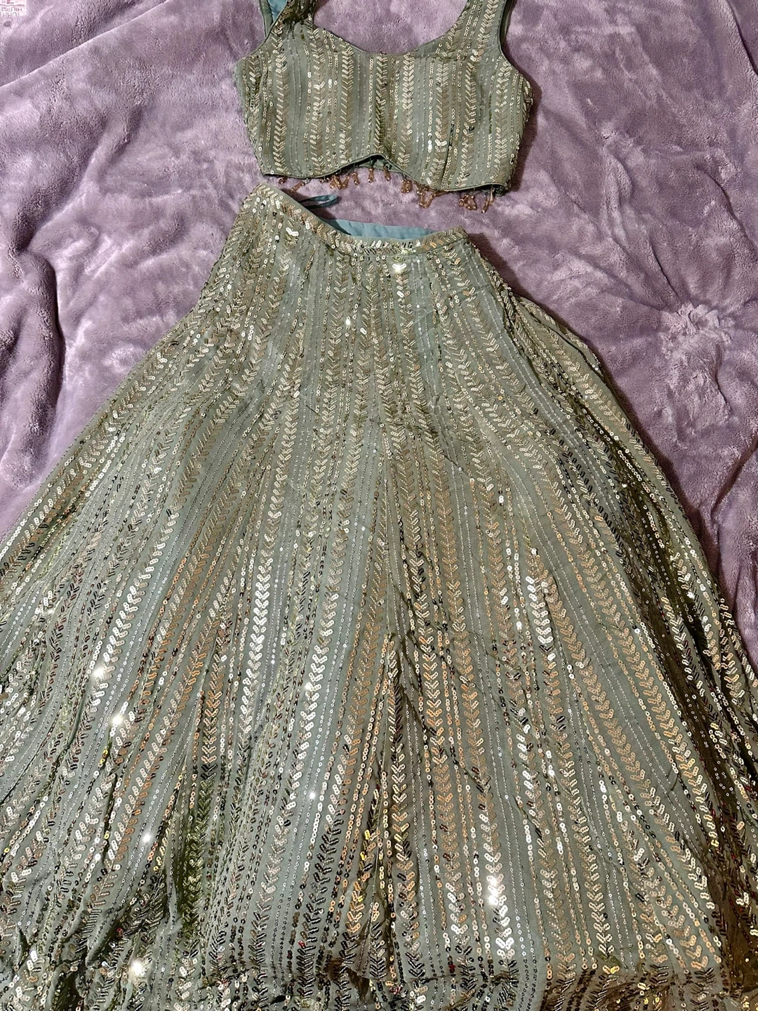 Sage Green Sequin Lehenga Choli Set - photo 5