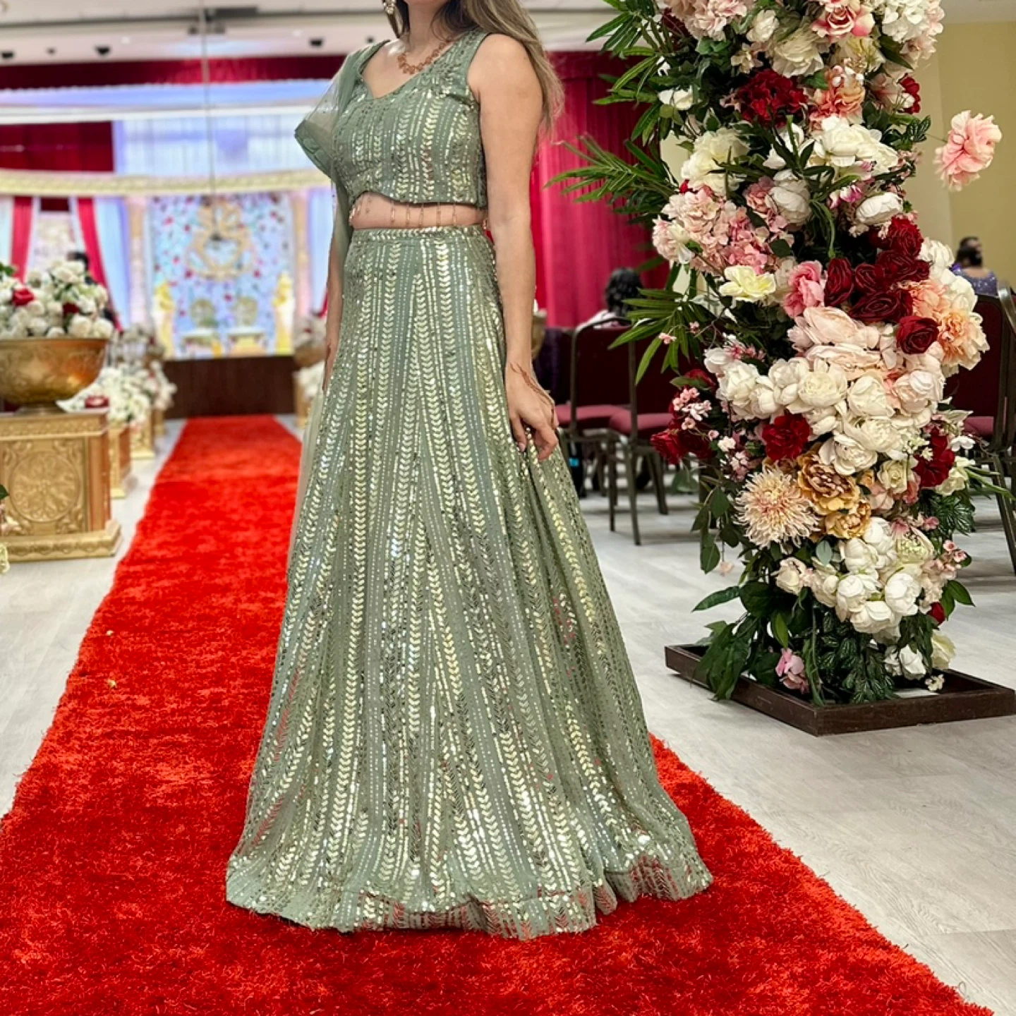 Sage Green Sequin Lehenga Choli Set