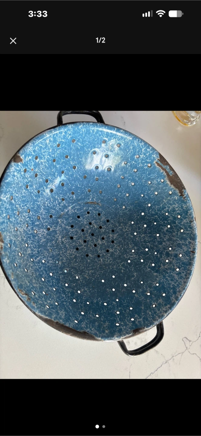 Vintage Blue Speckled Enamel Colander