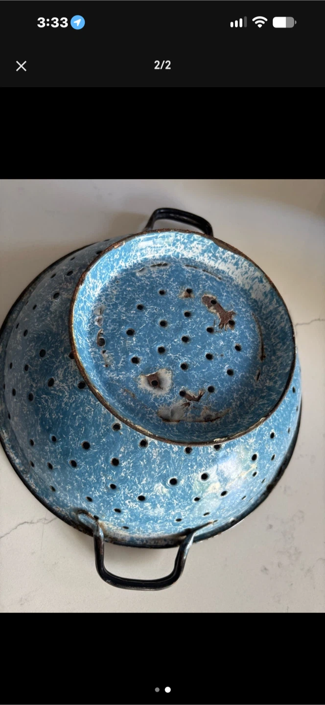 Vintage Blue Speckled Enamel Colander - photo 2