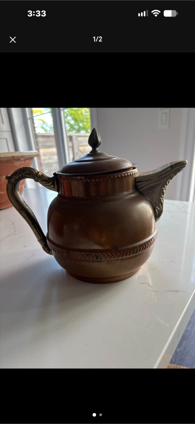 Antique Ornate Copper and Brass Teapot
