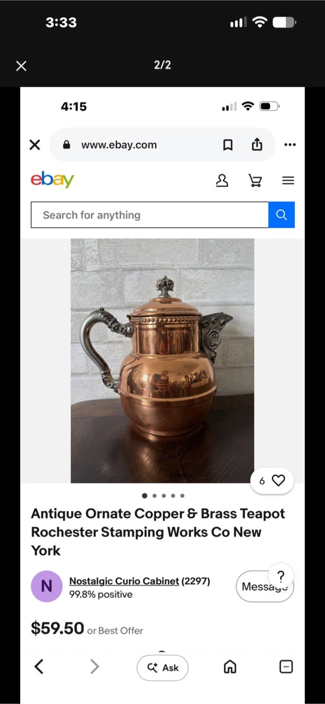 Antique Ornate Copper and Brass Teapot - photo 2