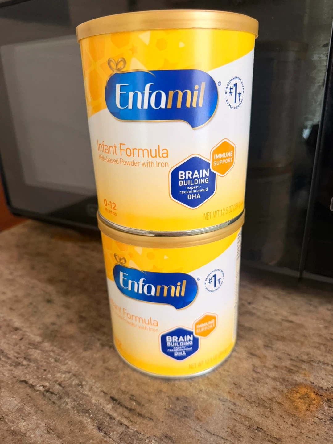 Two Enfamil Infant Formula Powder Cans