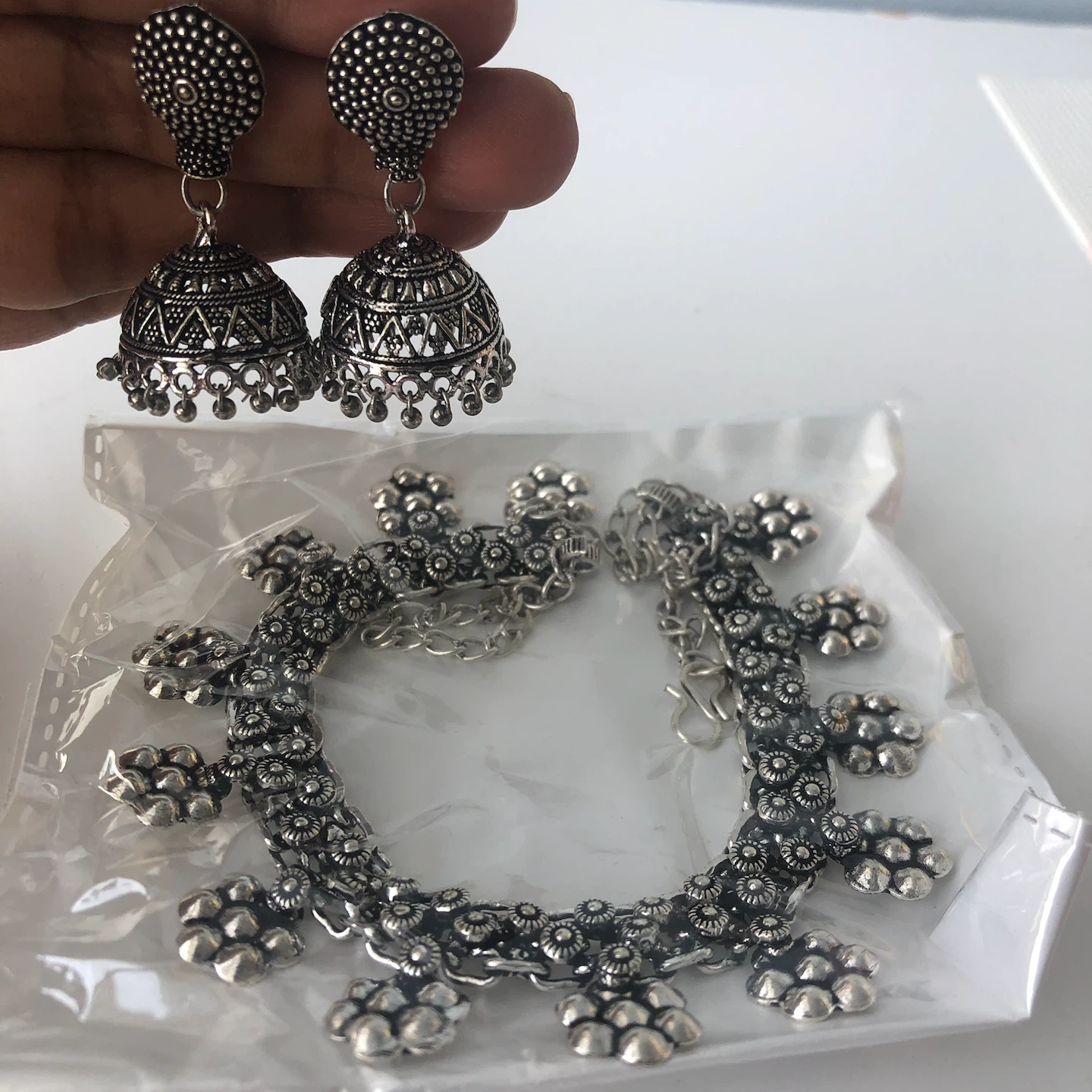 Oxidized Silver Necklace and Jhumka Earrings