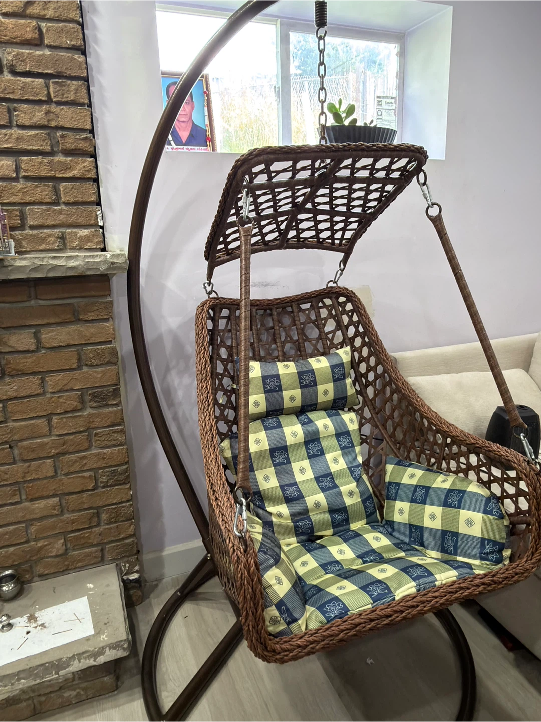 Hanging Wicker Swing Chair with Canopy