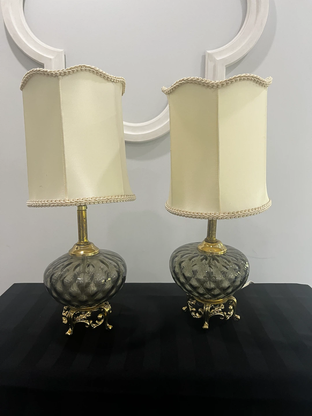 Vintage Brass and Smoked Glass Table Lamps