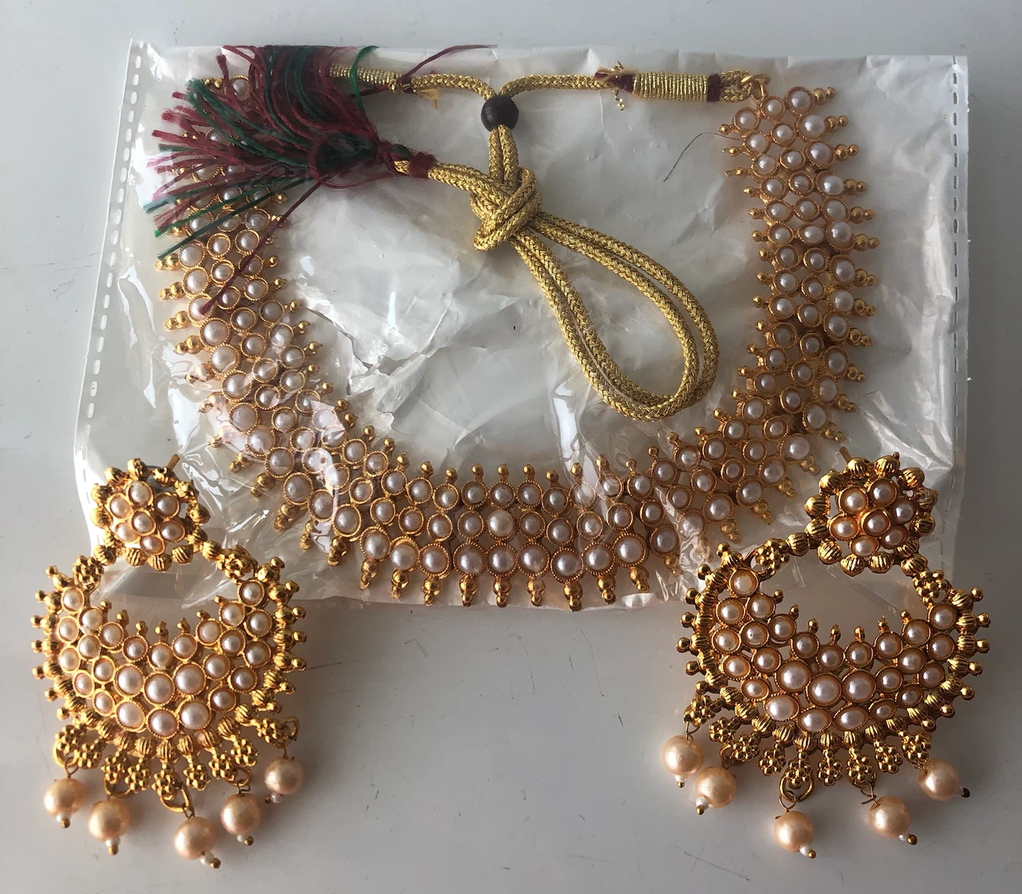 Gold-Tone Pearl Necklace and Earring Set