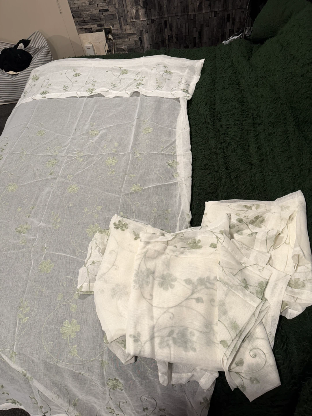 White and Green Floral Sheer Curtains - photo 2