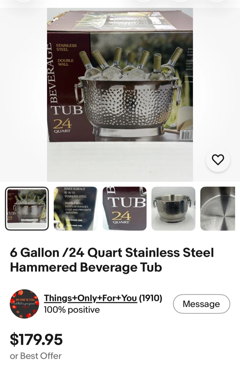 24 Quart Hammered Stainless Steel Beverage Tub - photo 4