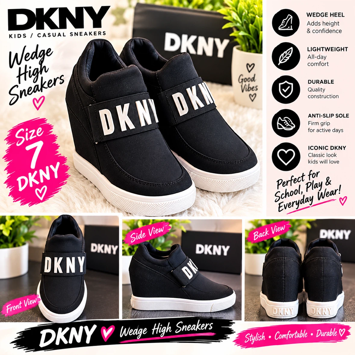 DKNY Kids Wedge High Sneakers Black Size 7