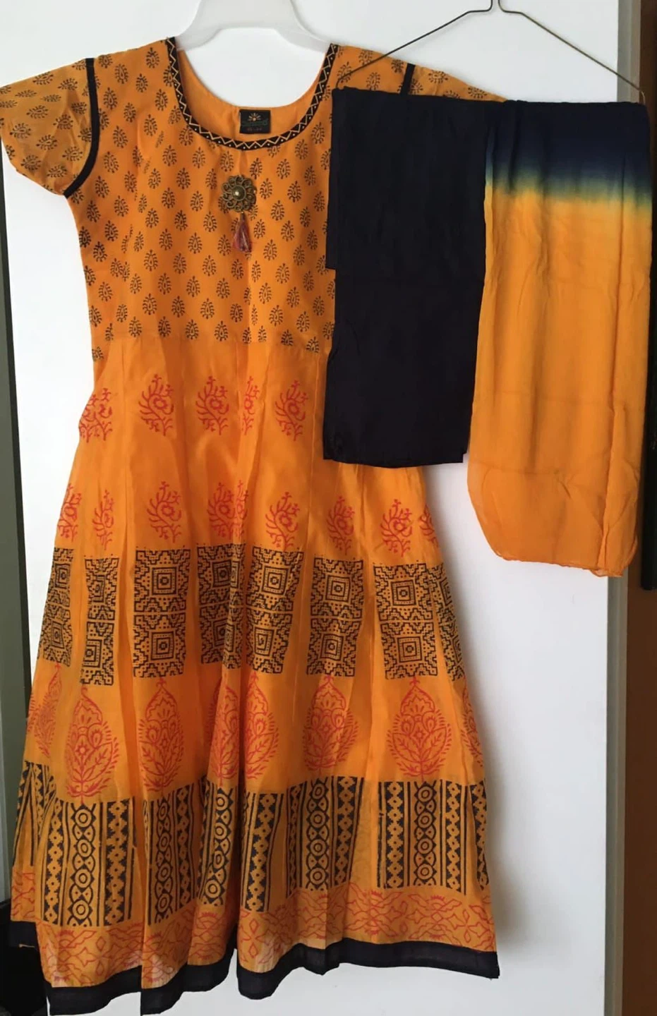 Yellow and Blue Floral Print Kurta Set