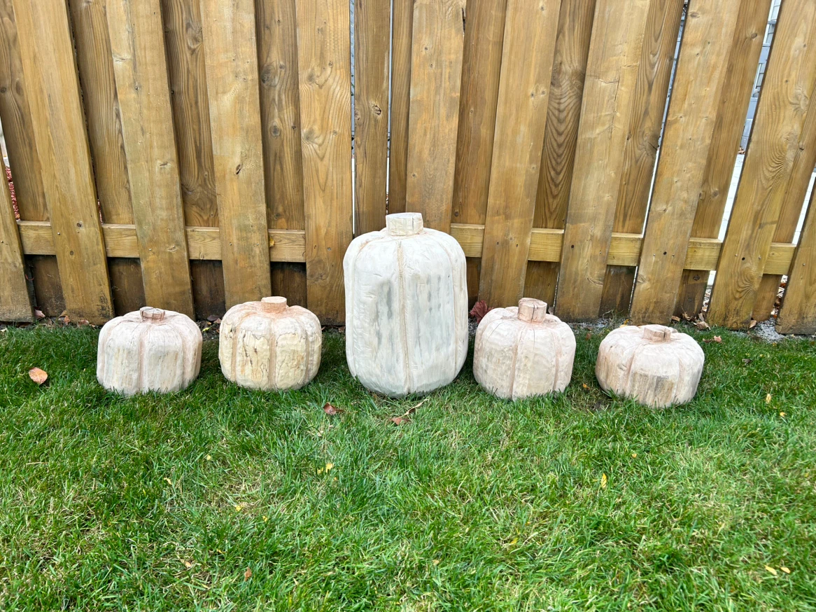 Hand Carved Wooden Pumpkins