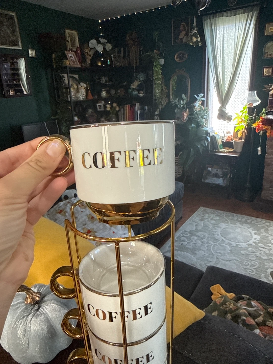 Set of 4 Stackable Coffee Mugs with Gold Stand - photo 2
