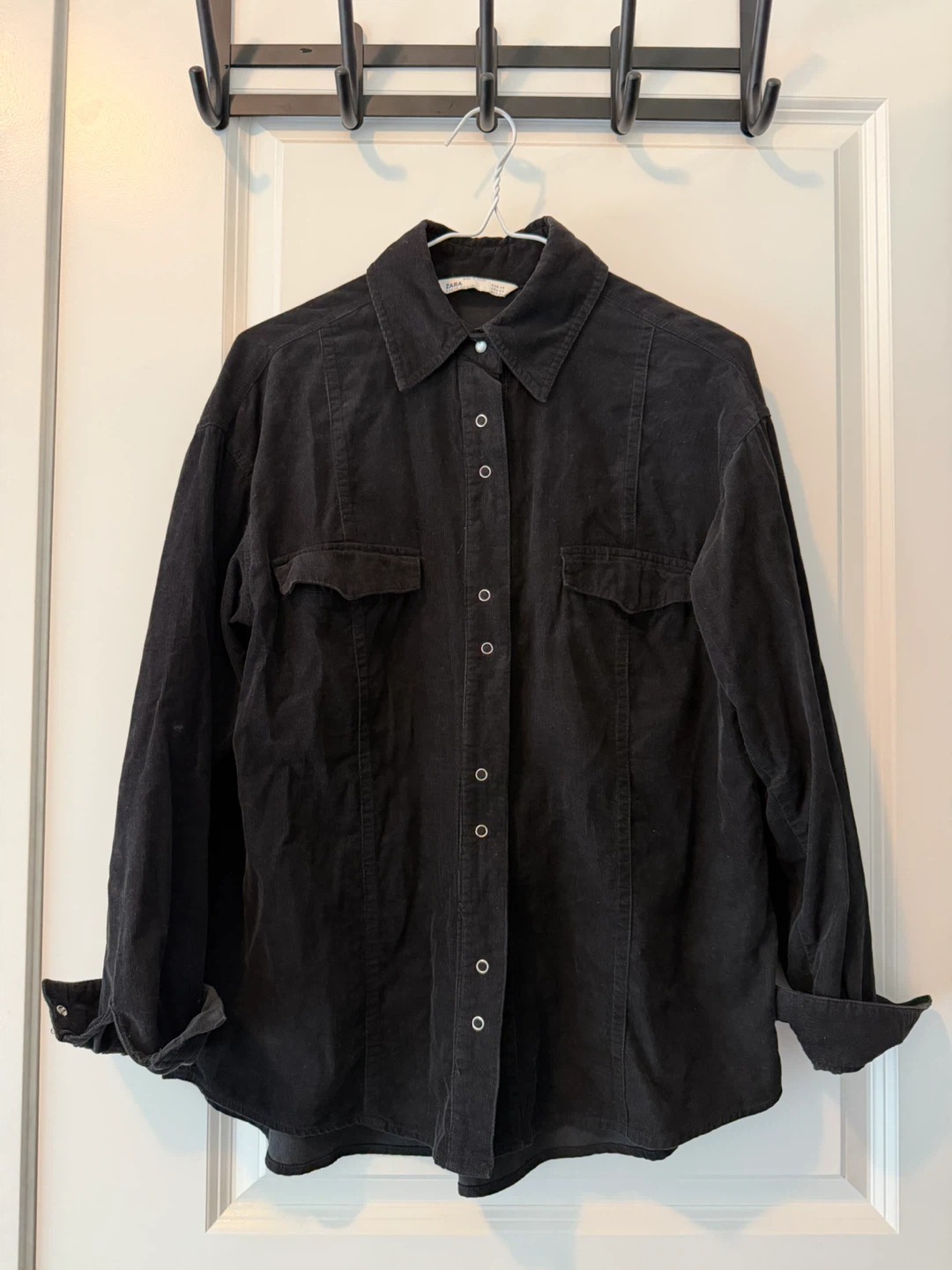 Zara Black Corduroy Button-Down Shirt