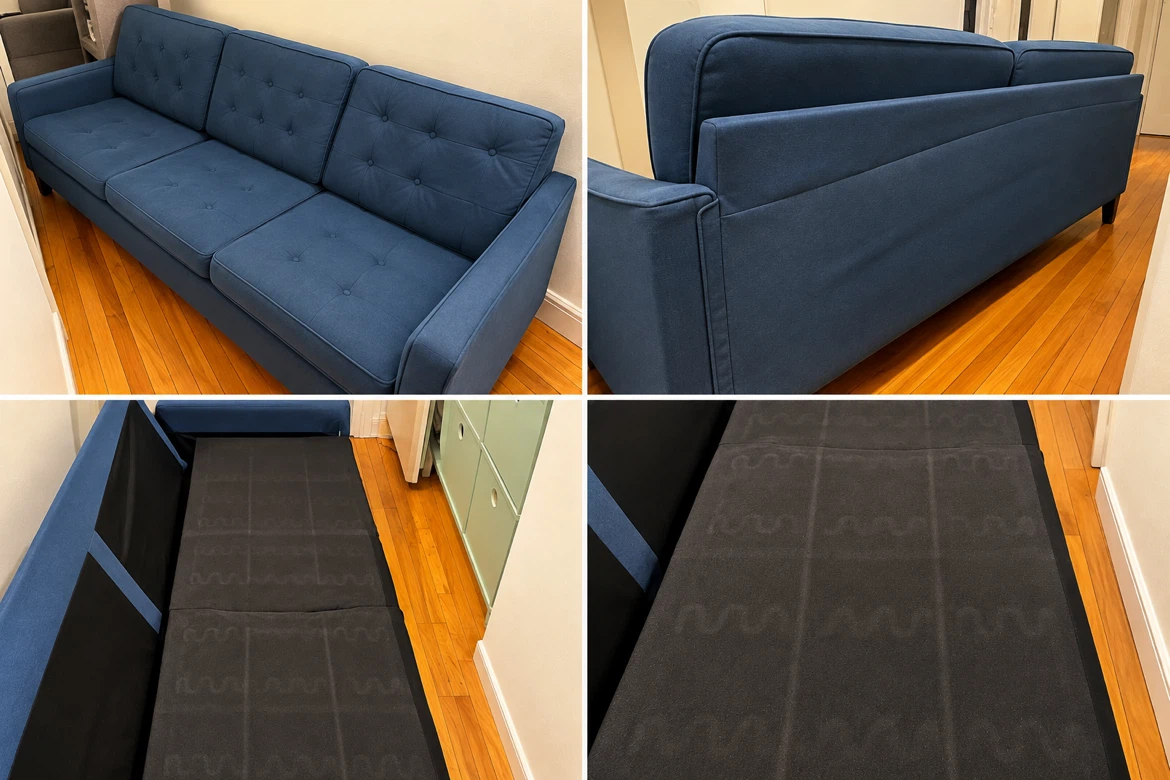 Blue Tufted 3-Seater Sofa – $30 or Trade